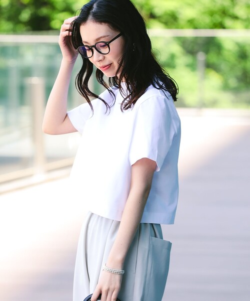 Demi-Luxe BEAMS（デミルクス ビームス）の「Demi-Luxe BEAMS / モックネック ショート Tシャツ（Tシャツ/カットソー・レディース・イエロー系その他5/ブラック/ホワイト・ONE SIZE）」の8枚目の写真