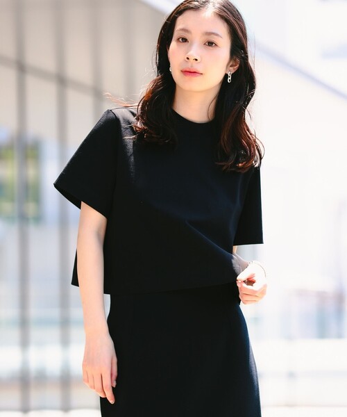 Demi-Luxe BEAMS（デミルクス ビームス）の「Demi-Luxe BEAMS / モックネック ショート Tシャツ（Tシャツ/カットソー・レディース・イエロー系その他5/ブラック/ホワイト・ONE SIZE）」の17枚目の写真