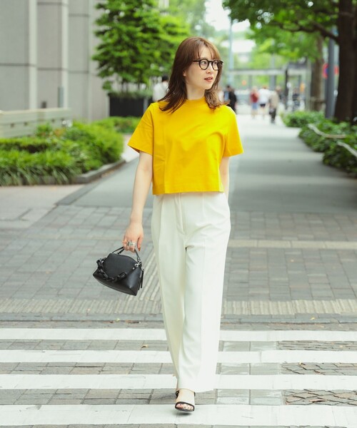 Demi-Luxe BEAMS（デミルクス ビームス）の「Demi-Luxe BEAMS / モックネック ショート Tシャツ（Tシャツ/カットソー・レディース・イエロー系その他5/ブラック/ホワイト・ONE SIZE）」の19枚目の写真