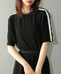 【SETUP7】sideline glitter tops サイドラインラメTシャツ ハーフスリーブトップス 半袖 ジャージ