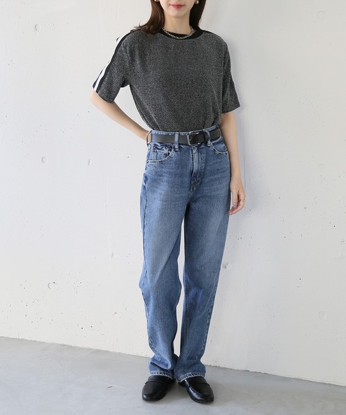SETUP7(セットアップセブン)の「【SETUP7】sideline glitter tops サイドラインラメTシャツ ハーフスリーブトップス 半袖 ジャージ(Tシャツ/カットソー・レディース・ブラック/シルバー・FREE)」の18枚目の写真