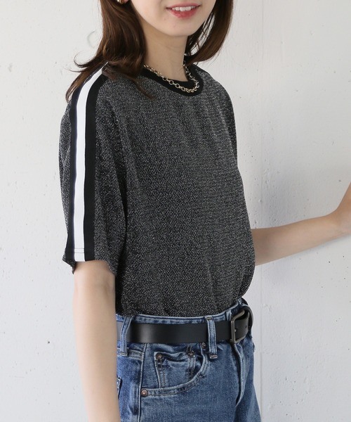 SETUP7(セットアップセブン)の「【SETUP7】sideline glitter tops サイドラインラメTシャツ ハーフスリーブトップス 半袖 ジャージ(Tシャツ/カットソー・レディース・ブラック/シルバー・FREE)」の17枚目の写真