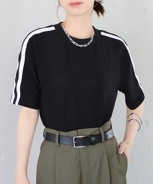 CITYSHOP 半袖 ラメ トップス セール】【SETUP7】sideline glitter tops サイドラインラメT