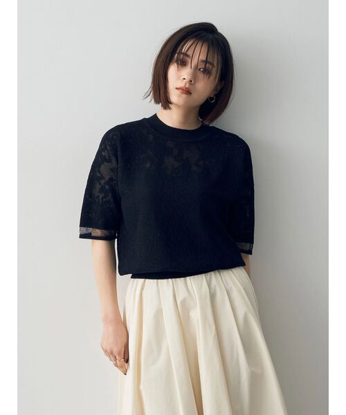 YECCA VECCA(イェッカヴェッカ)の「レース柄シアーニット(ニット/セーター・レディース・ブラック/オフホワイト/イエロー・FREE)」の10枚目の写真