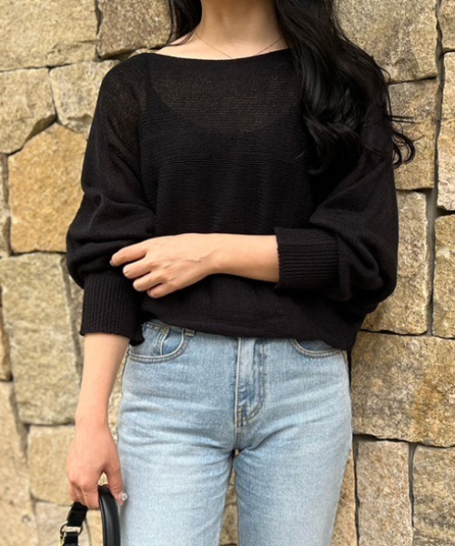 MODE ROBE（モードローブ）の「ドルマンサマーニット（ニット/セーター・レディース・ブラック/ベージュ/ブラウン/アイボリー/カーキ・FREE）」の3枚目の写真