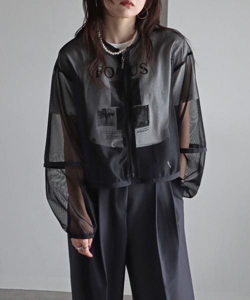 【新品・未使用】黒のメッシュブルゾン BI-COLOR NYLON BLOUSON(1 DARK GREY): CONZ: WOMENS｜CONZ