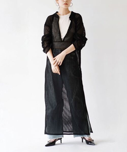 e-zakkamania stores(イーザッカマニアストアーズ)の「スキッパーネック メッシュワンピース(ワンピース・レディース・ブラック・M)」の2枚目の写真