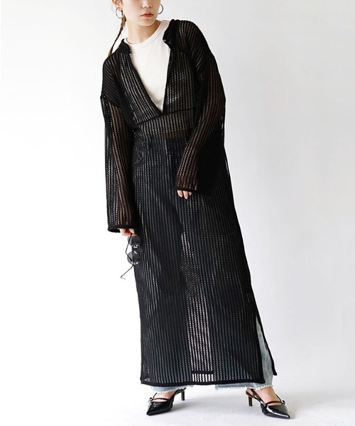 e-zakkamania stores(イーザッカマニアストアーズ)の「スキッパーネック メッシュワンピース(ワンピース・レディース・ブラック・M)」の5枚目の写真