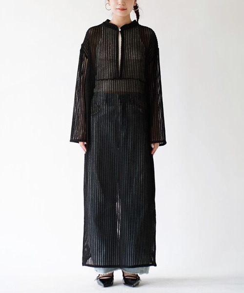 e-zakkamania stores(イーザッカマニアストアーズ)の「スキッパーネック メッシュワンピース(ワンピース・レディース・ブラック・M)」の11枚目の写真