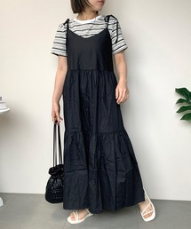 コットンティアードロングキャミワンピース