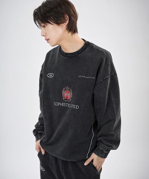 MSG（エムエスジー）の「【SET-UP着用可能】オーバーサイズドローコードゲームスウェット ゲームシャツ サッカーシャツ ユニフォームTシャツ ヘビーウエイト 長袖（スウェット・メンズ・ブラック/アッシュ/ホワイト/ワイン/チャコール/ブラウン系/ブラック系/ブラック系1/ブラウン/ブラック系2/グレー/イエロー系/レッド系/杢グレー・S/M/L/XL）」の15枚目の写真