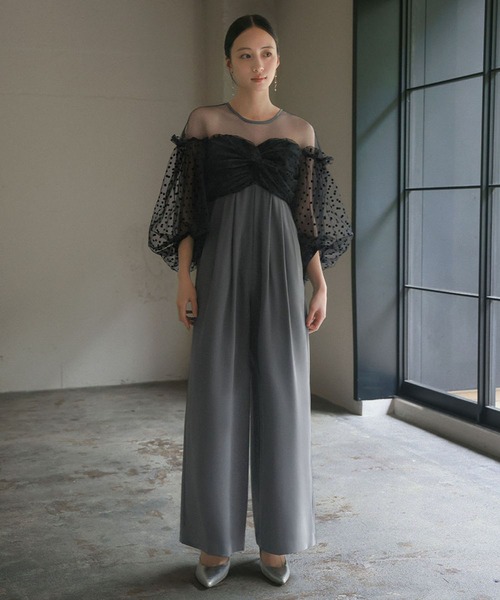 フロッキードットシアーオールインワン 結婚式 パンツドレス