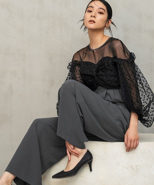 【美品/GIRL】フロッキードットシアーオールインワン フロッキードットシアーオールインワン 結婚式 パンツドレス