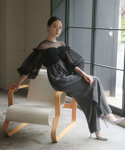 セール】フロッキードットシアーオールインワン 結婚式 パンツドレス