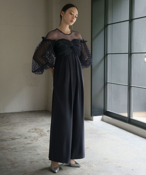 セール】フロッキードットシアーオールインワン 結婚式 パンツドレス