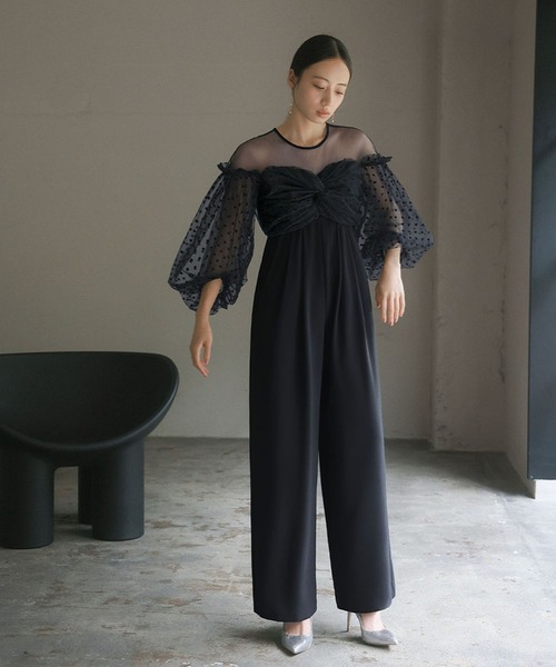 【美品/GIRL】フロッキードットシアーオールインワン フロッキードットシアーオールインワン 結婚式 パンツドレス