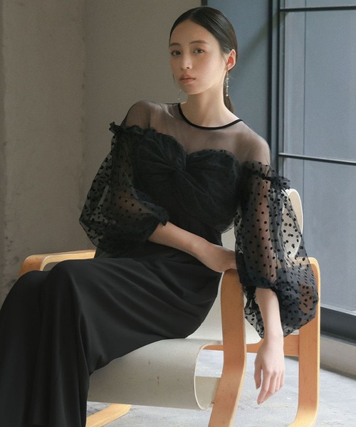 フロッキードットパンツドレス　オケージョンドレス　パンツドレス　結婚式　お呼ばれ GIRL DRESS FOR NOW パンツドレス フロッキードットシアー