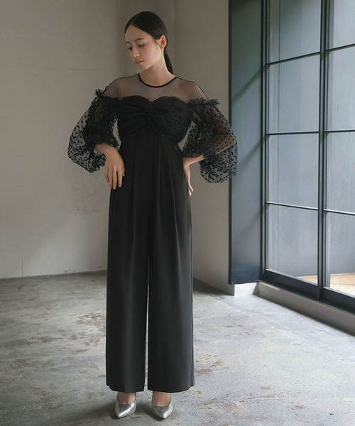 girl（ガール）の「フロッキードットシアーオールインワン 結婚式 パンツドレス パーティードレス オケージョンドレス お呼ばれ 二次会 成人式 同窓会 謝恩会（パンツドレス・レディース・ネイビー/ブラック/グレー・S/M/L）」の21枚目の写真