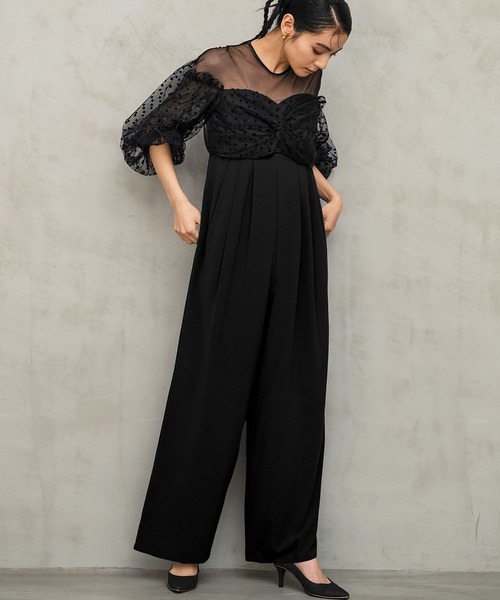 フロッキードットシアーオールインワン 結婚式 パンツドレス