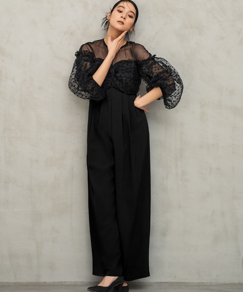 フロッキードットシアーオールインワン 結婚式 パンツドレス