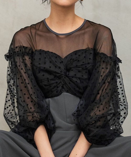 girl（ガール）の「フロッキードットシアーオールインワン 結婚式 パンツドレス パーティードレス オケージョンドレス お呼ばれ 二次会 成人式 同窓会 謝恩会（パンツドレス・レディース・ネイビー/ブラック/グレー・S/M/L）」の12枚目の写真