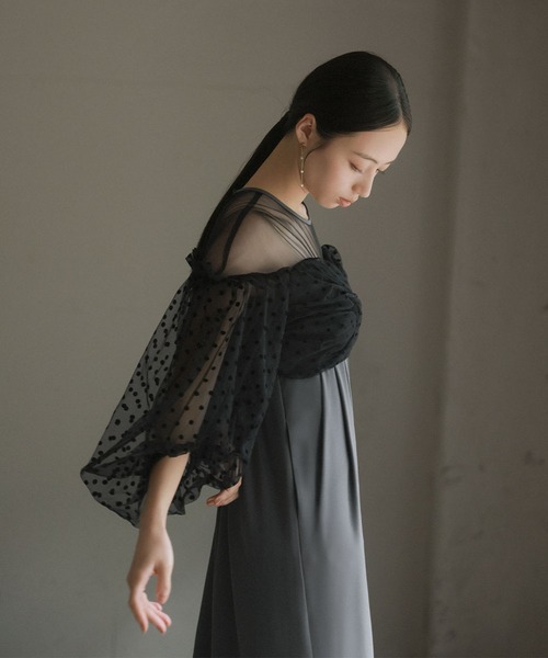 girl（ガール）の「フロッキードットシアーオールインワン 結婚式 パンツドレス パーティードレス オケージョンドレス お呼ばれ 二次会 成人式 同窓会 謝恩会（パンツドレス・レディース・ネイビー/ブラック/グレー・S/M/L）」の9枚目の写真