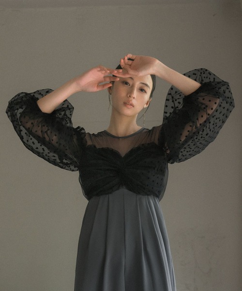 girl（ガール）の「フロッキードットシアーオールインワン 結婚式 パンツドレス パーティードレス オケージョンドレス お呼ばれ 二次会 成人式 同窓会 謝恩会（パンツドレス・レディース・ネイビー/ブラック/グレー・S/M/L）」の8枚目の写真