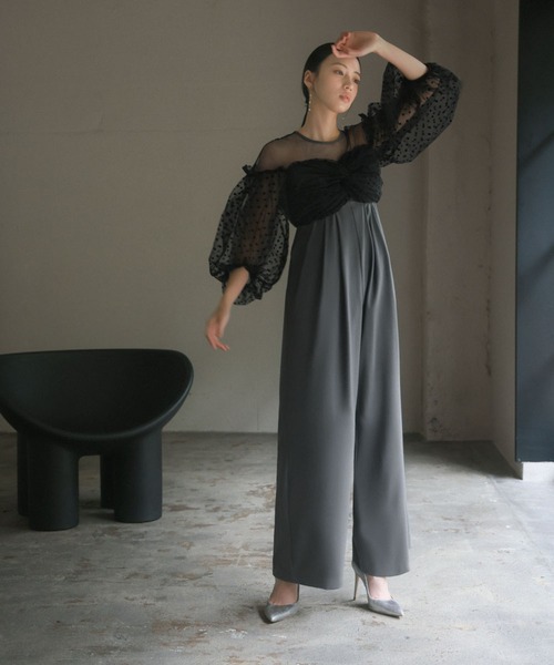 【新品】ANDRESD フロッキードットパンツドレス グレー【当日発送】 セール】フロッキードットパンツドレス / flocky dot pants dress