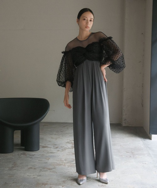 フロッキードットシアーオールインワン 結婚式 パンツドレス