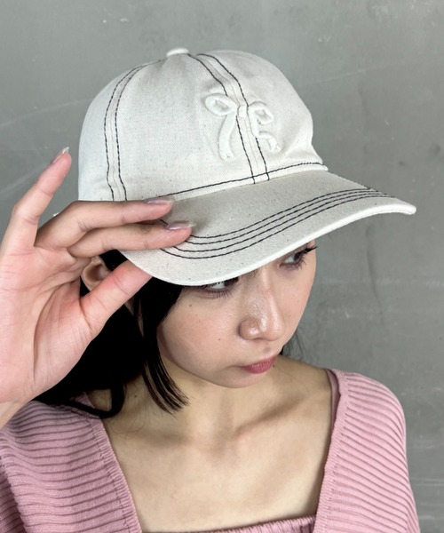セール】ステッチ リボンモチーフ 大きめ刺繍 キャップ（キャップ