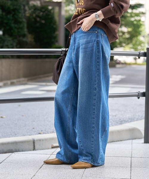 coen（コーエン）の「【トレンド＆体型カバー両立/全骨格OK】カーブデニムパンツ（デニムパンツ・レディース・ダークグレー/コバルトブルー/ライトブルー/オフホワイト/ネイビー・S/M/L）」の8枚目の写真