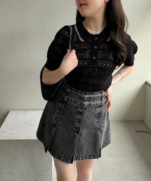 one after another NICE CLAUP（ワンアフターアナザーナイスクラップ）の「ダブルベルトミニスカート（デニムスカート・レディース・サックスブルー/ブルー/ブラウン/ブラック/ホワイト系その他・SMALL/MEDIUM）」の7枚目の写真