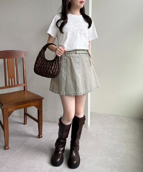 one after another NICE CLAUP（ワンアフターアナザーナイスクラップ）の「ダブルベルトミニスカート（デニムスカート・レディース・サックスブルー/ブルー/ブラウン/ブラック/ホワイト系その他・SMALL/MEDIUM）」の11枚目の写真