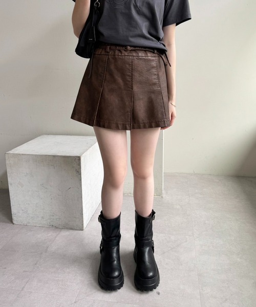 one after another NICE CLAUP（ワンアフターアナザーナイスクラップ）の「ダブルベルトミニスカート（デニムスカート・レディース・サックスブルー/ブルー/ブラウン/ブラック/ホワイト系その他・SMALL/MEDIUM）」の19枚目の写真