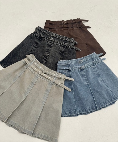one after another NICE CLAUP（ワンアフターアナザーナイスクラップ）の「ダブルベルトミニスカート（デニムスカート・レディース・サックスブルー/ブルー/ブラウン/ブラック/ホワイト系その他・SMALL/MEDIUM）」の22枚目の写真
