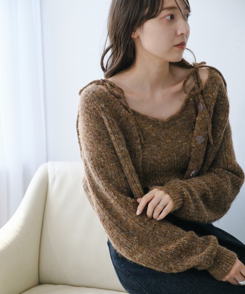 Kastane(カスタネ)の「【お気に入り登録3.8万人】リボンニットキャミ×クロップドカーデSET(カーディガン/ボレロ・レディース・ブラウン/グレー/ピンク/アイボリー・FREE)」の3枚目の写真