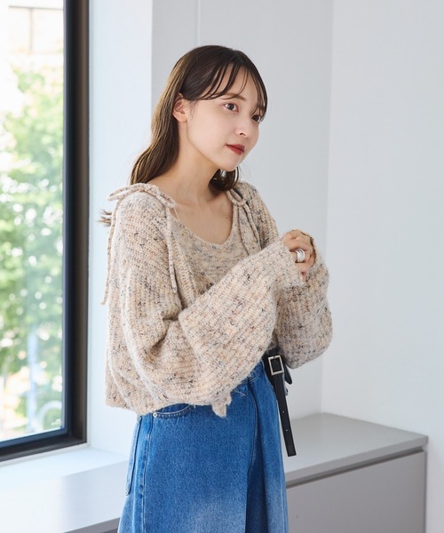 Kastane(カスタネ)の「【お気に入り登録3.8万人】リボンニットキャミ×クロップドカーデSET(カーディガン/ボレロ・レディース・ブラウン/グレー/ピンク/アイボリー・FREE)」の7枚目の写真