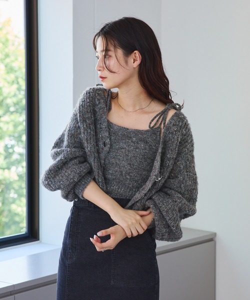 Kastane(カスタネ)の「【お気に入り登録3.8万人】リボンニットキャミ×クロップドカーデSET(カーディガン/ボレロ・レディース・ブラウン/グレー/ピンク/アイボリー・FREE)」の13枚目の写真