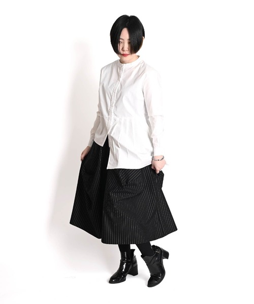 ストライプ柄 七分丈 ウエストゴム ガウチョパンツ（その他