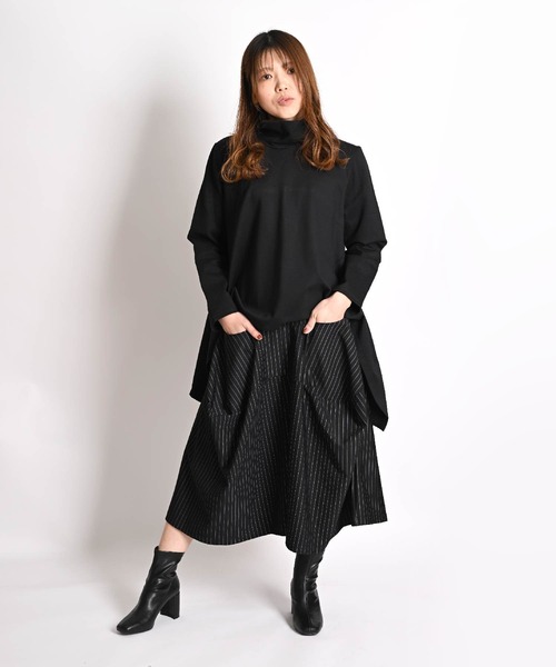 上質イタリア製 MaxMara 黒ストライプウールパンツ 美シルエット ストライプ柄 七分丈 ウエストゴム ガウチョパンツ(その他