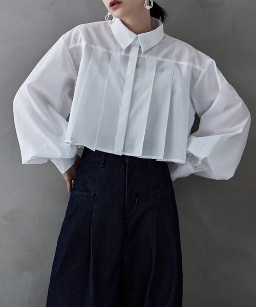 etoll.（エトル）の「タックプリーツボリュームスリーブシャツ（シャツ/ブラウス・レディース・ホワイト/グレー/ブルー/ブラック・M）」の5枚目の写真