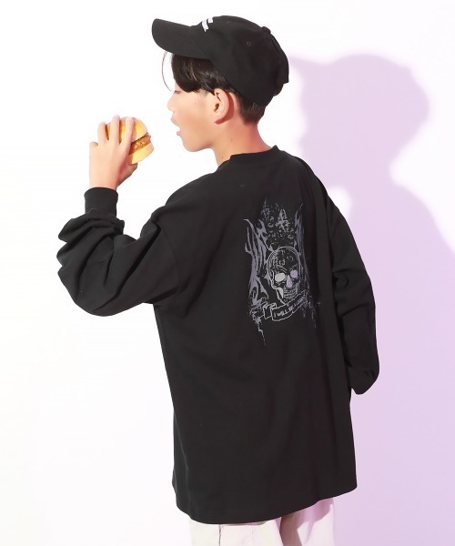 DANCE】綿100% スーパーBIGシルエット プリント 袖リブ 長袖Tシャツ（T