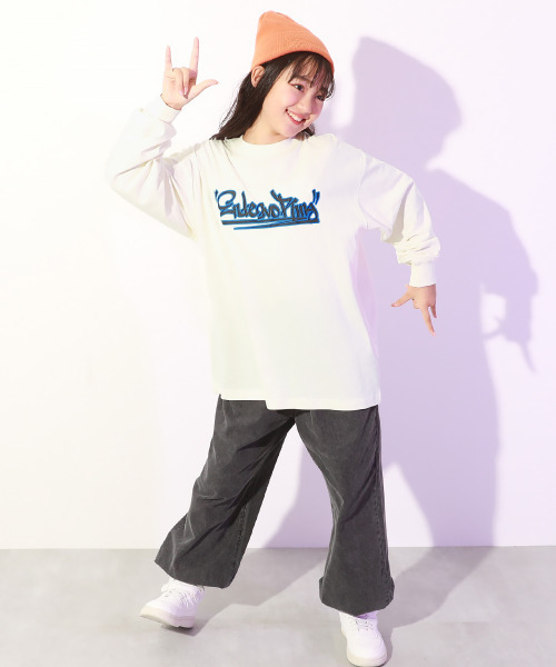 DANCE】綿100% スーパーBIGシルエット プリント 袖リブ 長袖Tシャツ（T