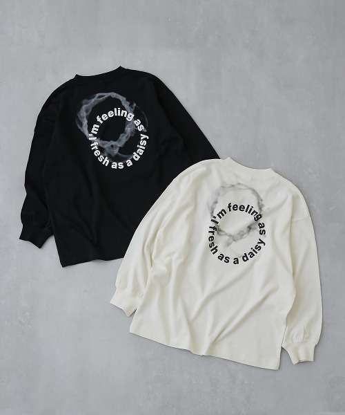 DANCE】綿100% スーパーBIGシルエット プリント 袖リブ 長袖Tシャツ（T