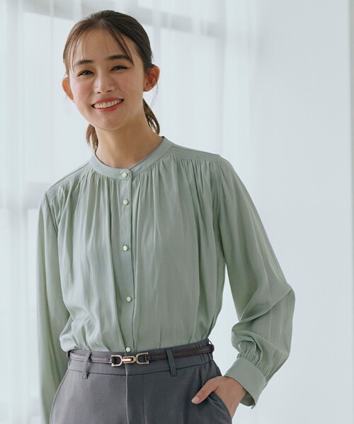 セール】＜ご自宅で洗える＞ヴィンテージサテン9分袖ブラウス（シャツ