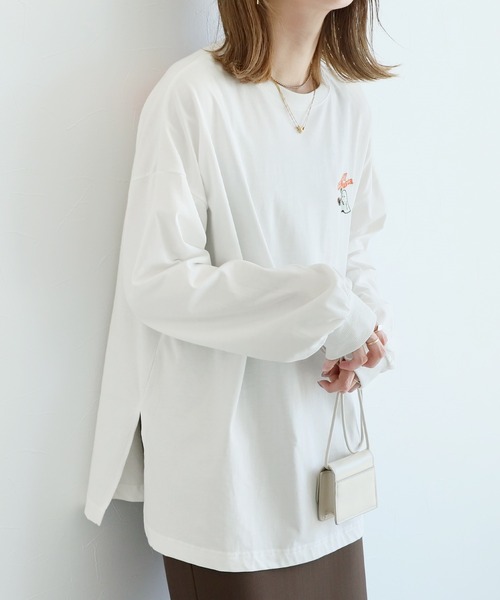 reca（レカ）の「スパゲッティおばけ刺繍＆プリント BIGロンTシャツ（Tシャツ/カットソー・レディース・オフホワイト/トップグレー/キナリ・FREE）」の4枚目の写真