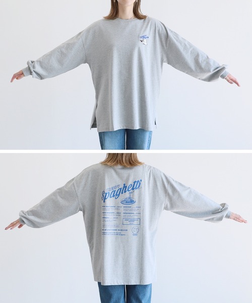 reca（レカ）の「スパゲッティおばけ刺繍＆プリント BIGロンTシャツ（Tシャツ/カットソー・レディース・オフホワイト/トップグレー/キナリ・FREE）」の9枚目の写真