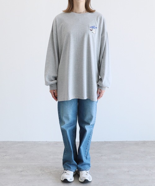 reca（レカ）の「スパゲッティおばけ刺繍＆プリント BIGロンTシャツ（Tシャツ/カットソー・レディース・オフホワイト/トップグレー/キナリ・FREE）」の6枚目の写真