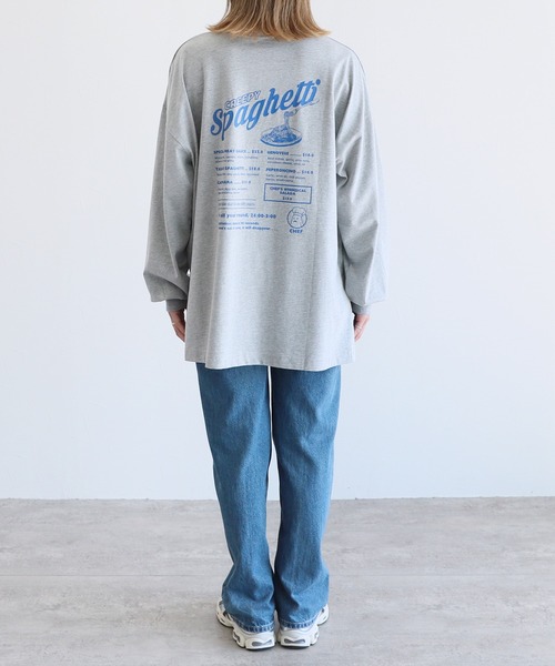 reca（レカ）の「スパゲッティおばけ刺繍＆プリント BIGロンTシャツ（Tシャツ/カットソー・レディース・オフホワイト/トップグレー/キナリ・FREE）」の8枚目の写真