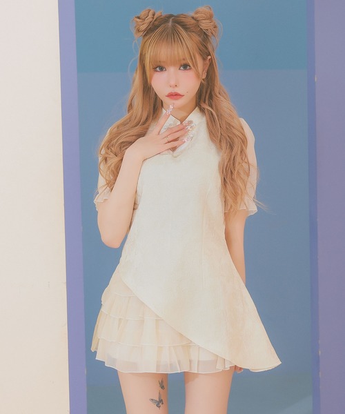 ワンカラーフリルフレアスカートガーリーペアチャイナドレス [2点セット]（コスチューム/パーティーグッズ）｜Tika（ティカ）